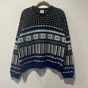 Vintage Columbia Fair Isle Sweater Men’s Large Blue Black‎ Ski Preppy Acrylic